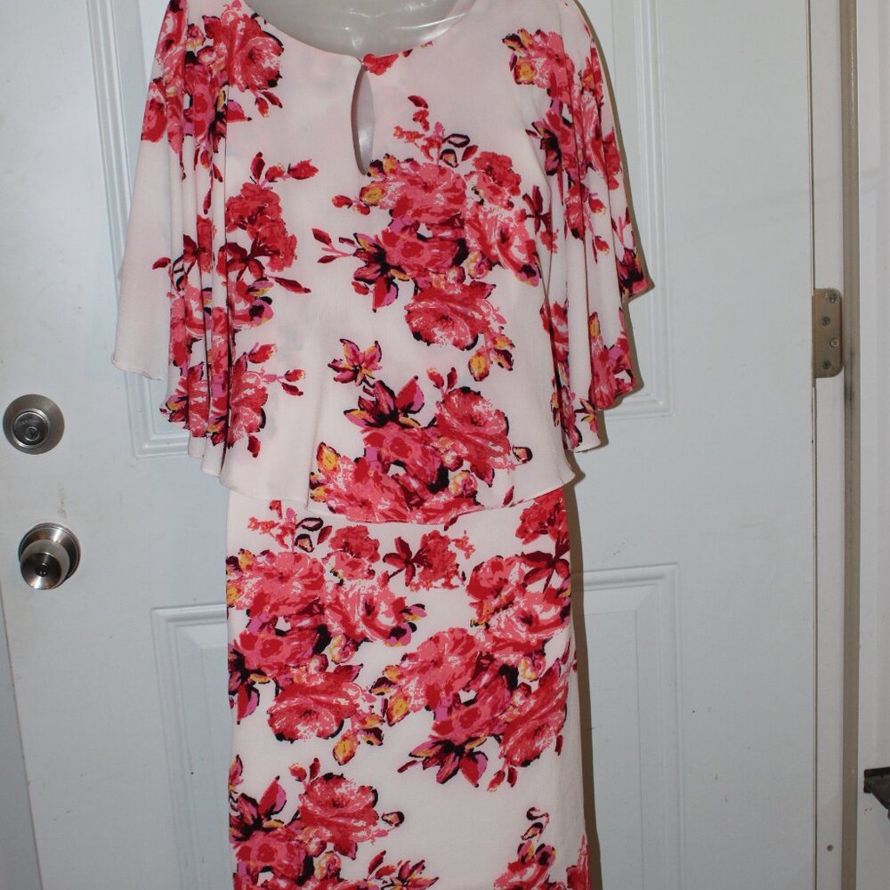 Madison Leigh Ivory and Coral Floral Dress Women's Size 10 New with Tags - Picture 6 of 7
